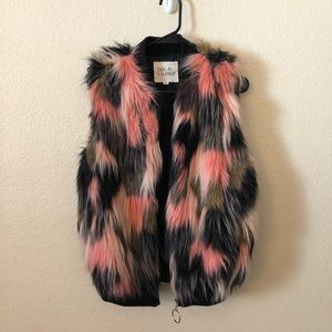 Multi-Color Faux Fur Vest Jacket